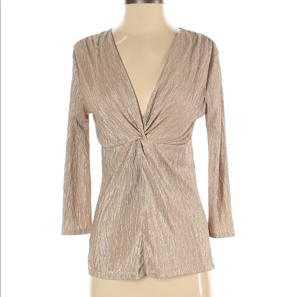 NY Collection V Neck Gold Shimmer Blouse. Size S